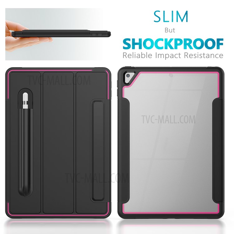 PU Leather+Acrylic+PC+TPU Tablet Tri-fold Cover for iPad 10.2 (2019) - Black/Rose-6