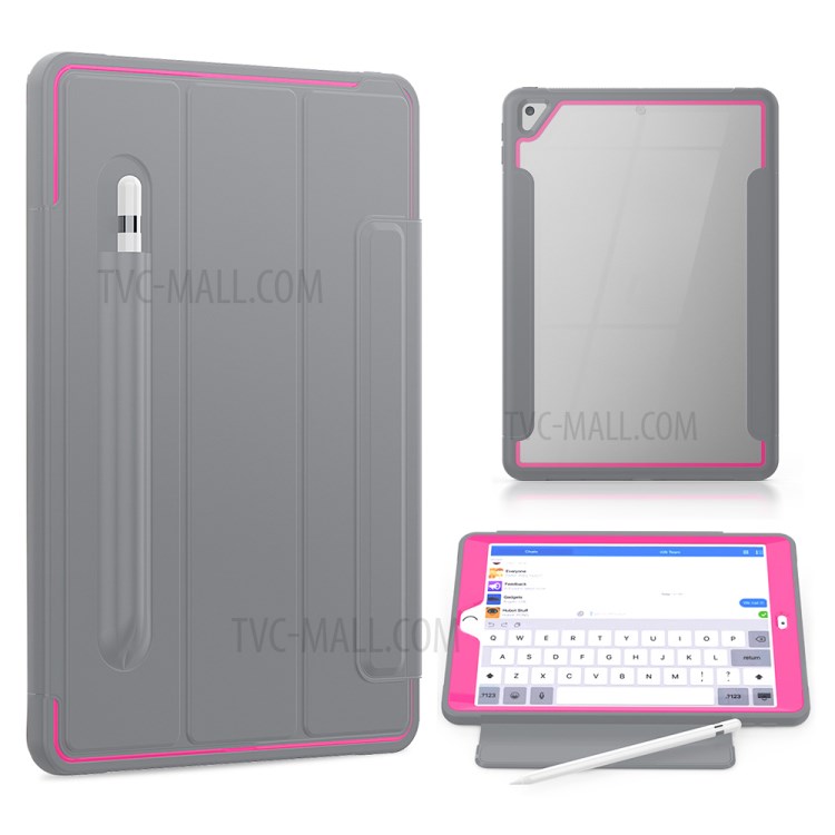PU Leather+Acrylic+PC+TPU Tablet Tri-fold Cover for iPad 10.2 (2019) - Grey/Rose-1