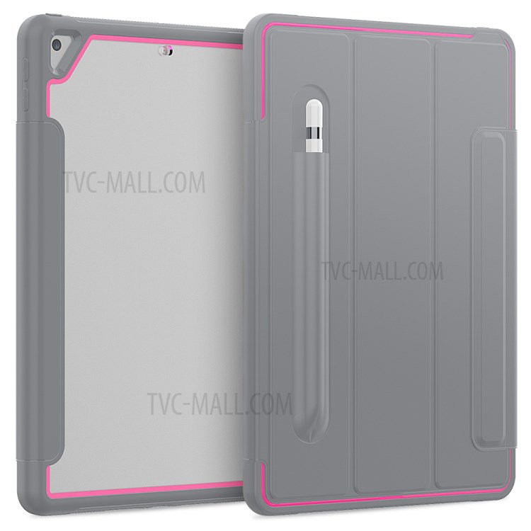 PU Leather+Acrylic+PC+TPU Tablet Tri-fold Cover for iPad 10.2 (2019) - Grey/Rose-2