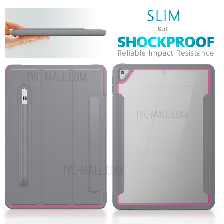 PU Leather+Acrylic+PC+TPU Tablet Tri-fold Cover for iPad 10.2 (2019) - Grey/Rose-6