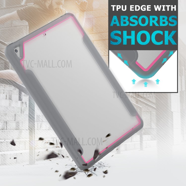 PU Leather+Acrylic+PC+TPU Tablet Tri-fold Cover for iPad 10.2 (2019) - Grey/Rose-7