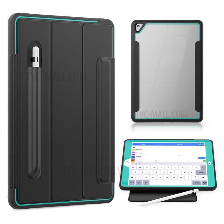 PU Leather+Acrylic+PC+TPU Tablet Tri-fold Cover for iPad 10.2 (2019) - Black/Baby Blue-1