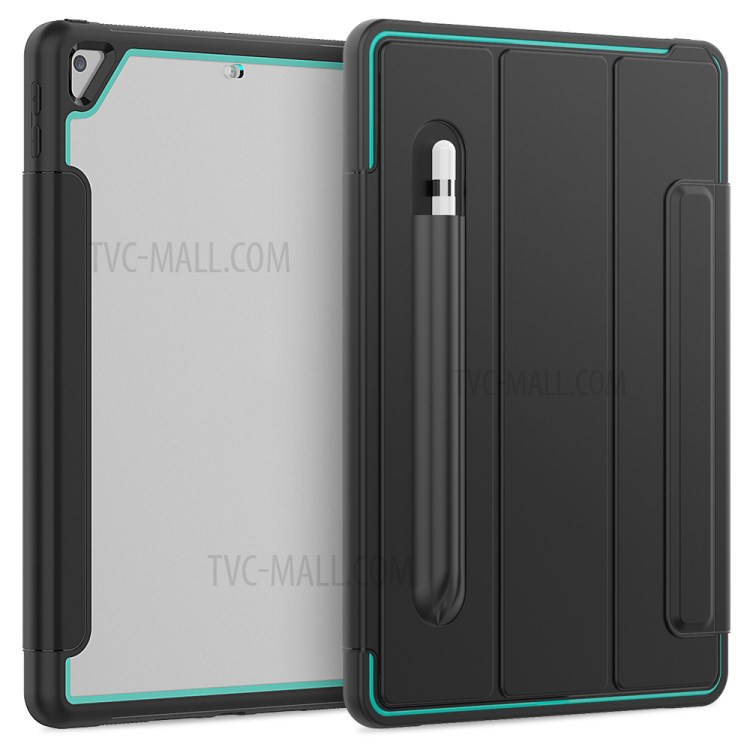 PU Leather+Acrylic+PC+TPU Tablet Tri-fold Cover for iPad 10.2 (2019) - Black/Baby Blue-2
