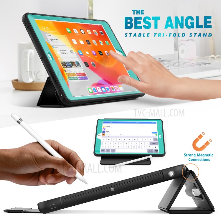 PU Leather+Acrylic+PC+TPU Tablet Tri-fold Cover for iPad 10.2 (2019) - Black/Baby Blue-3