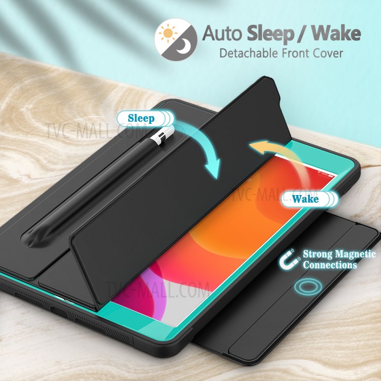 PU Leather+Acrylic+PC+TPU Tablet Tri-fold Cover for iPad 10.2 (2019) - Black/Baby Blue-5