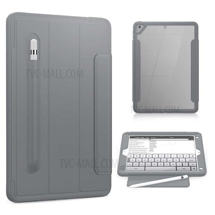 Tri-fold PU Leather+Acrylic+PC+TPU Tablet Unique Cover for iPad 9.7-inch (2018)/(2017)/iPad Air (2013) - Grey-1