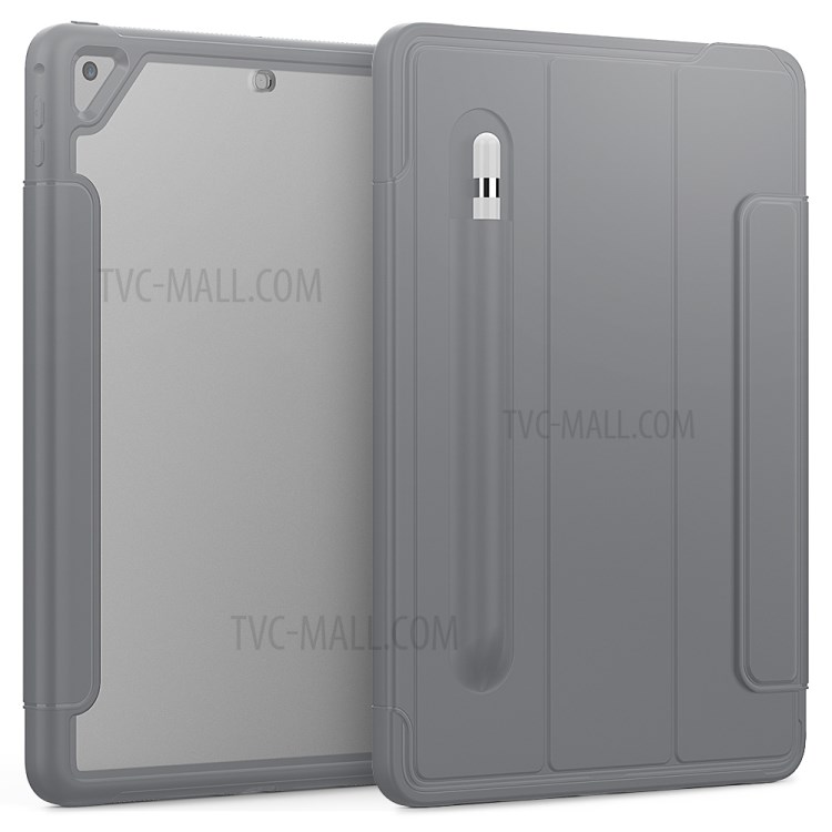 Tri-fold PU Leather+Acrylic+PC+TPU Tablet Unique Cover for iPad 9.7-inch (2018)/(2017)/iPad Air (2013) - Grey-2