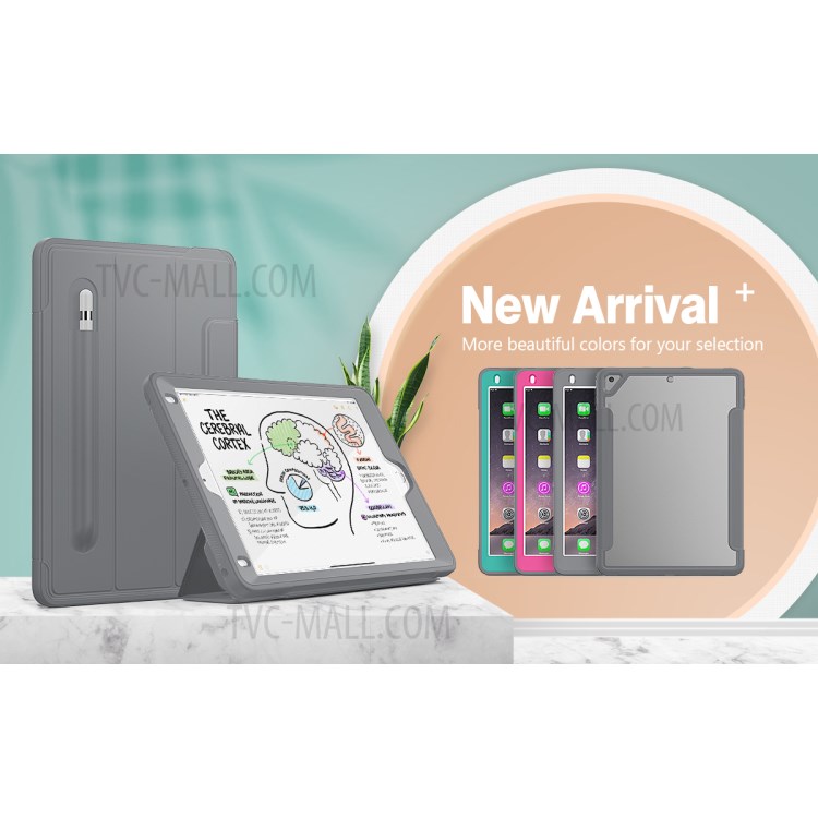 Tri-fold PU Leather+Acrylic+PC+TPU Tablet Unique Cover for iPad 9.7-inch (2018)/(2017)/iPad Air (2013) - Grey-8
