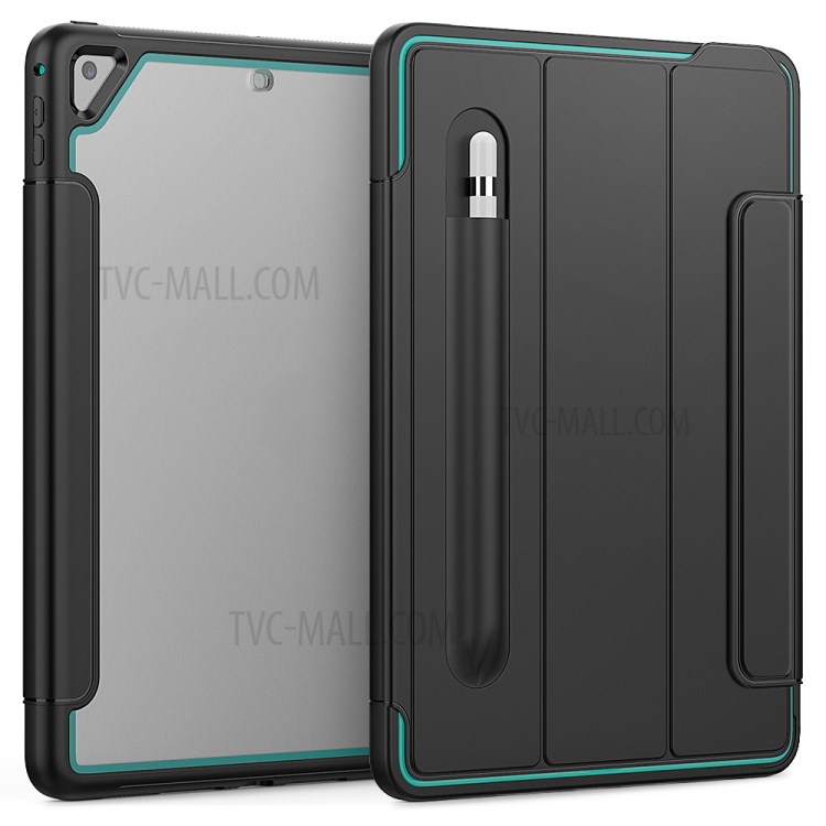Tri-fold PU Leather+Acrylic+PC+TPU Tablet Unique Cover for iPad 9.7-inch (2018)/(2017)/iPad Air (2013) - Black/Baby Blue-2