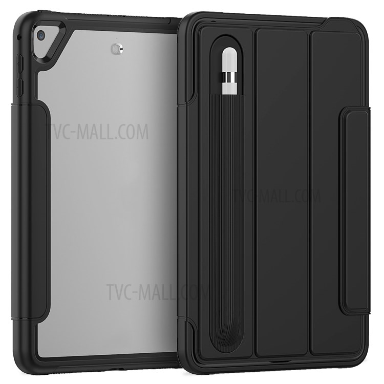 Tri-fold PU Leather+Acrylic+PC+TPU Tablet Case for iPad mini (2019) 7.9 inch/mini 4 - All Black-2