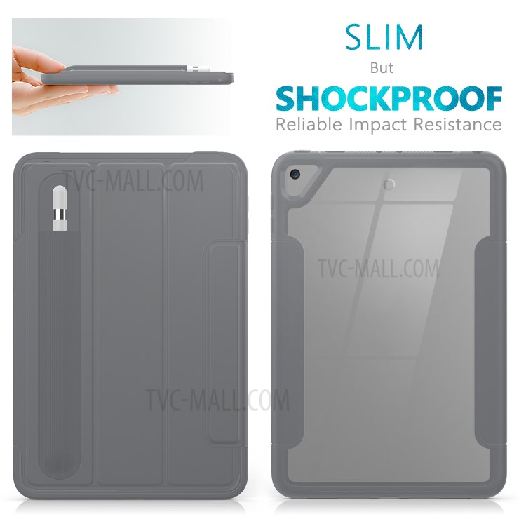 Tri-fold PU Leather+Acrylic+PC+TPU Tablet Case for iPad mini (2019) 7.9 inch/mini 4 - Grey-6