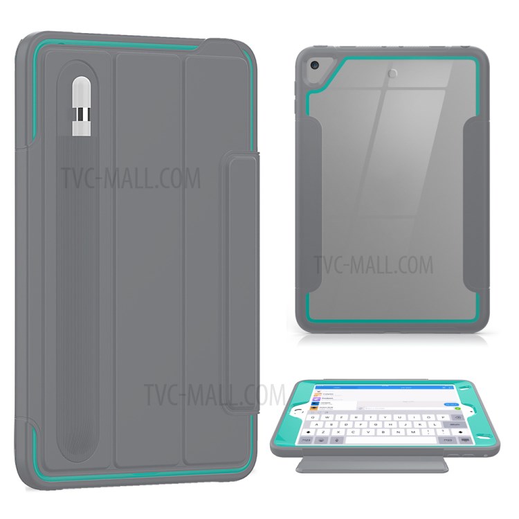 Tri-fold PU Leather+Acrylic+PC+TPU Tablet Case for iPad mini (2019) 7.9 inch/mini 4 - Grey/Baby Blue-1