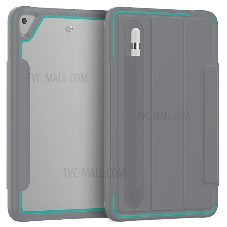 Tri-fold PU Leather+Acrylic+PC+TPU Tablet Case for iPad mini (2019) 7.9 inch/mini 4 - Grey/Baby Blue-2