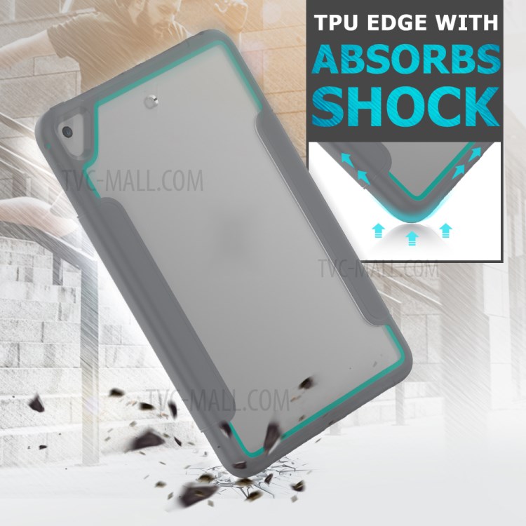 Tri-fold PU Leather+Acrylic+PC+TPU Tablet Case for iPad mini (2019) 7.9 inch/mini 4 - Grey/Baby Blue-7
