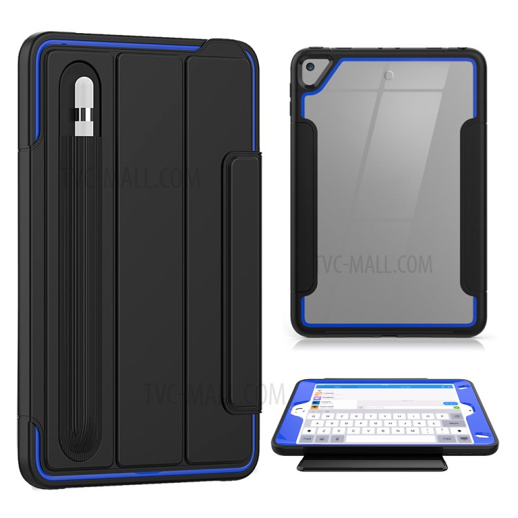Tri-fold PU Leather+Acrylic+PC+TPU Tablet Case for iPad mini (2019) 7.9 inch/mini 4 - Black/Dark Blue-1