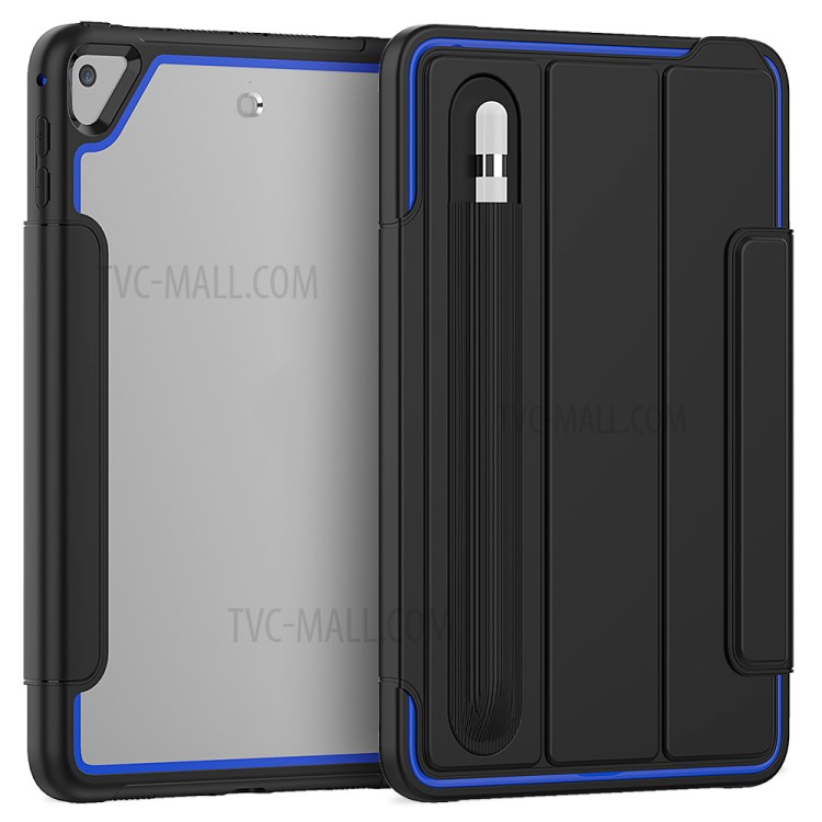 Tri-fold PU Leather+Acrylic+PC+TPU Tablet Case for iPad mini (2019) 7.9 inch/mini 4 - Black/Dark Blue-2