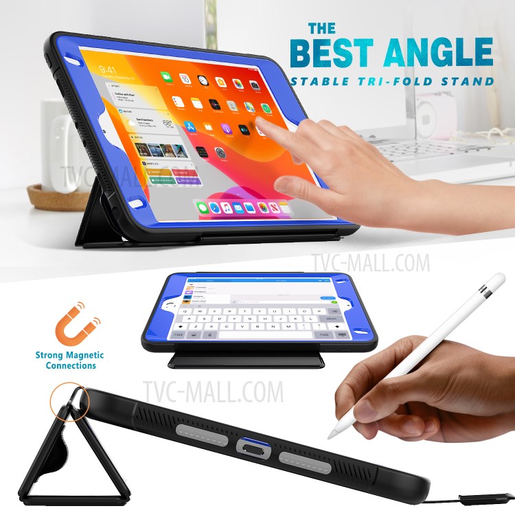 Tri-fold PU Leather+Acrylic+PC+TPU Tablet Case for iPad mini (2019) 7.9 inch/mini 4 - Black/Dark Blue-3