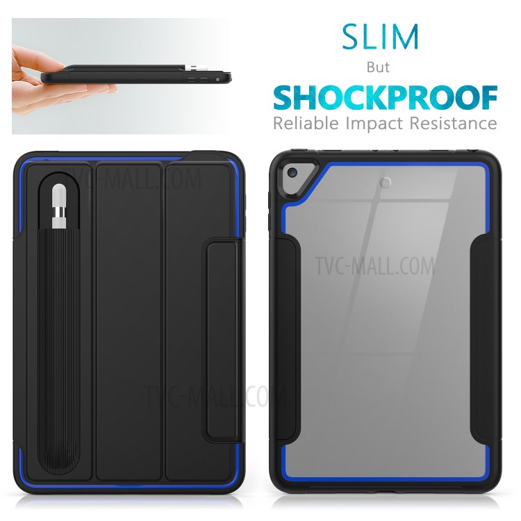 Tri-fold PU Leather+Acrylic+PC+TPU Tablet Case for iPad mini (2019) 7.9 inch/mini 4 - Black/Dark Blue-6
