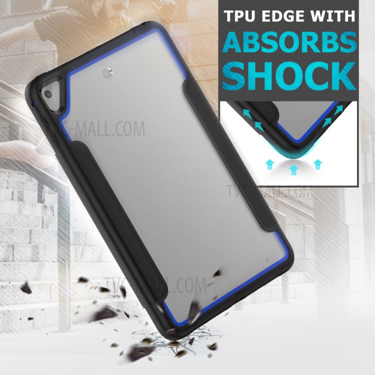 Tri-fold PU Leather+Acrylic+PC+TPU Tablet Case for iPad mini (2019) 7.9 inch/mini 4 - Black/Dark Blue-7