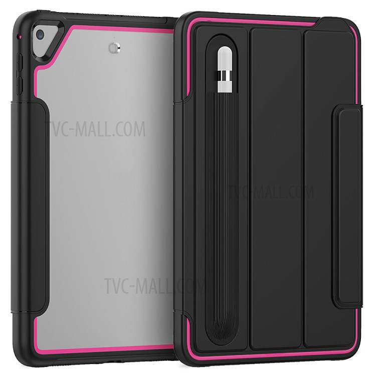 Tri-fold PU Leather+Acrylic+PC+TPU Tablet Case for iPad mini (2019) 7.9 inch/mini 4 - Black/Rose-2