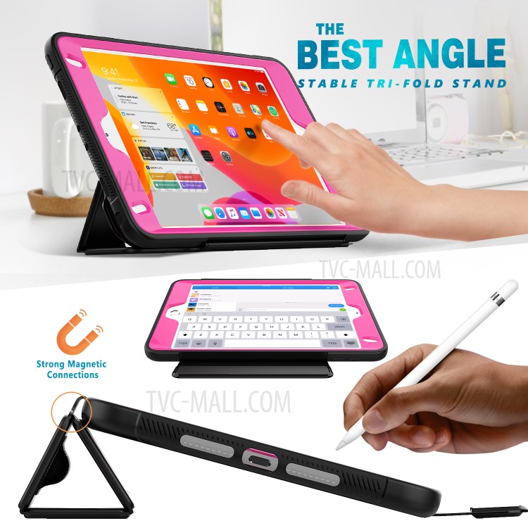 Tri-fold PU Leather+Acrylic+PC+TPU Tablet Case for iPad mini (2019) 7.9 inch/mini 4 - Black/Rose-3