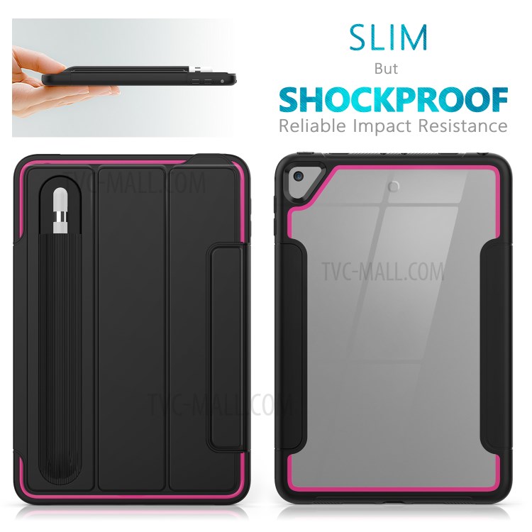 Tri-fold PU Leather+Acrylic+PC+TPU Tablet Case for iPad mini (2019) 7.9 inch/mini 4 - Black/Rose-6