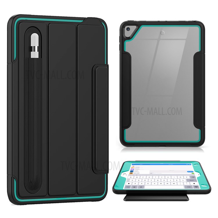 Tri-fold PU Leather+Acrylic+PC+TPU Tablet Case for iPad mini (2019) 7.9 inch/mini 4 - Black/Baby Blue-1