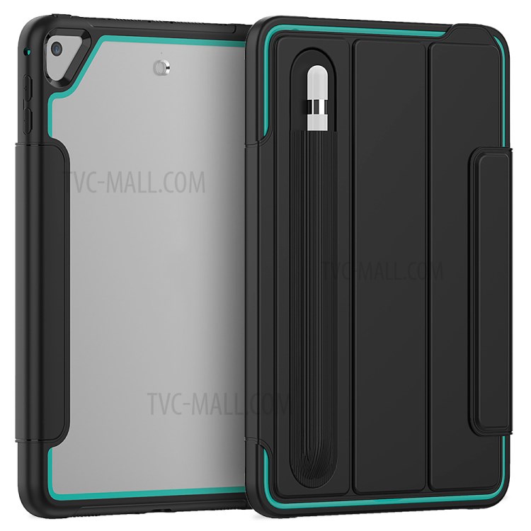 Tri-fold PU Leather+Acrylic+PC+TPU Tablet Case for iPad mini (2019) 7.9 inch/mini 4 - Black/Baby Blue-2