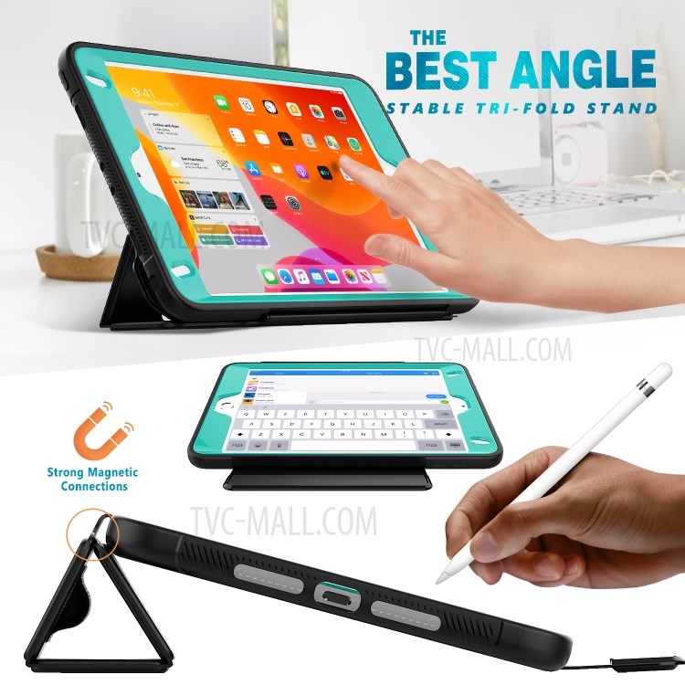 Tri-fold PU Leather+Acrylic+PC+TPU Tablet Case for iPad mini (2019) 7.9 inch/mini 4 - Black/Baby Blue-3