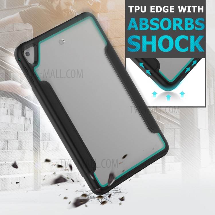 Tri-fold PU Leather+Acrylic+PC+TPU Tablet Case for iPad mini (2019) 7.9 inch/mini 4 - Black/Baby Blue-7