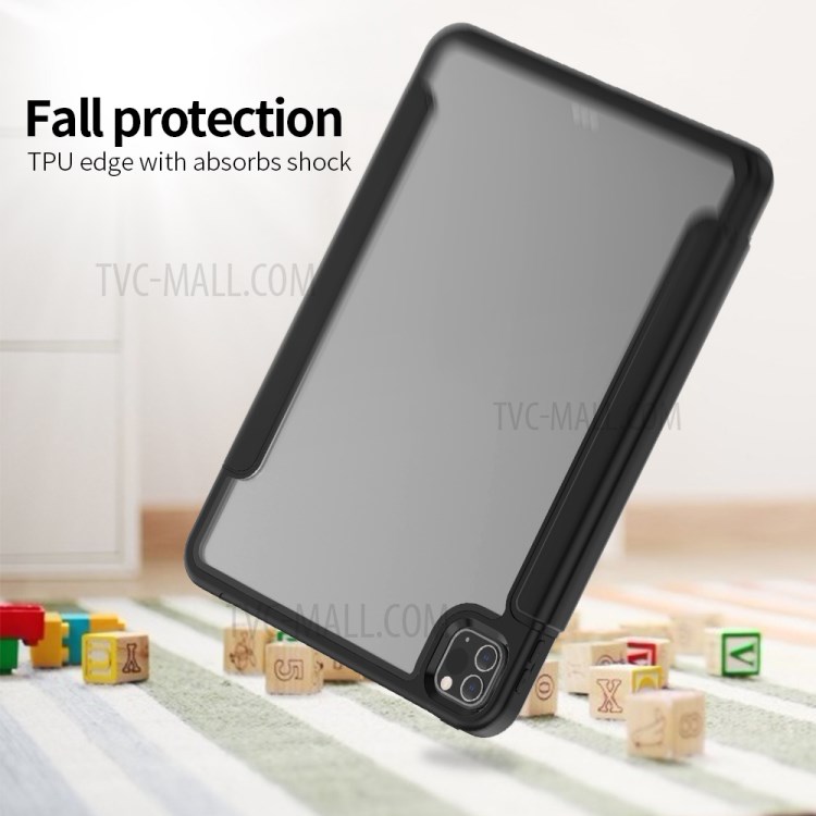 Tri-fold PU Leather+Acrylic+PC+TPU Tablet Cover for iPad Pro 11-inch (2020)/(2018) - All Black-6