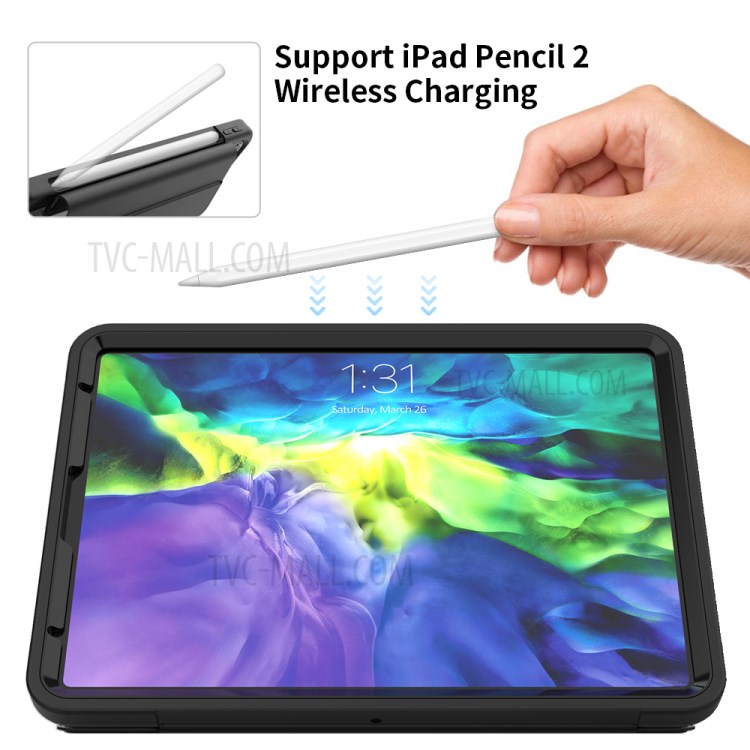 Tri-fold PU Leather+Acrylic+PC+TPU Tablet Cover for iPad Pro 11-inch (2020)/(2018) - All Black-8