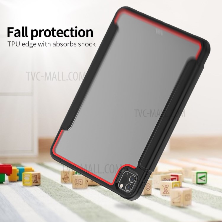 Tri-fold PU Leather+Acrylic+PC+TPU Tablet Cover for iPad Pro 11-inch (2020)/(2018) - Black/Red-6