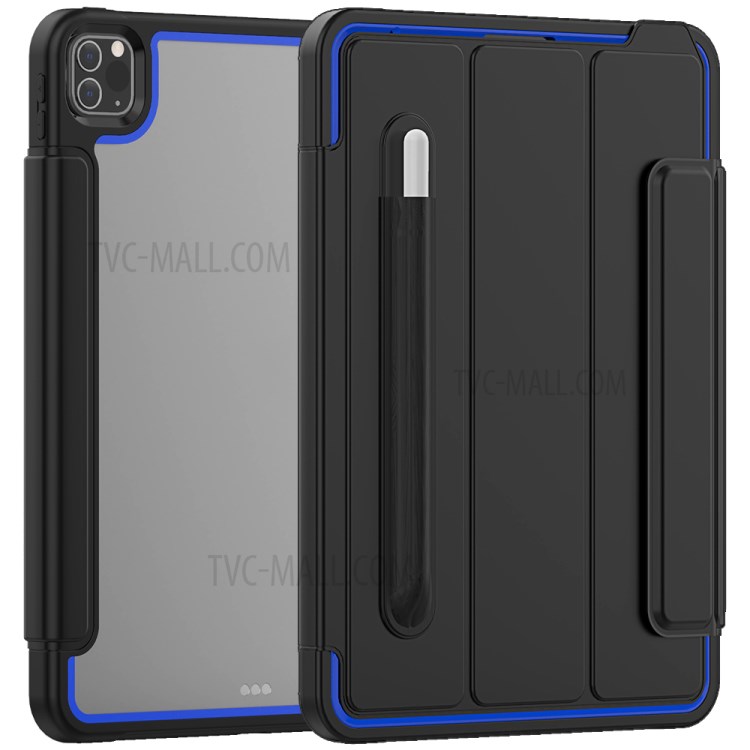 Tri-fold PU Leather+Acrylic+PC+TPU Tablet Cover for iPad Pro 11-inch (2020)/(2018) - Black/Dark Blue-2