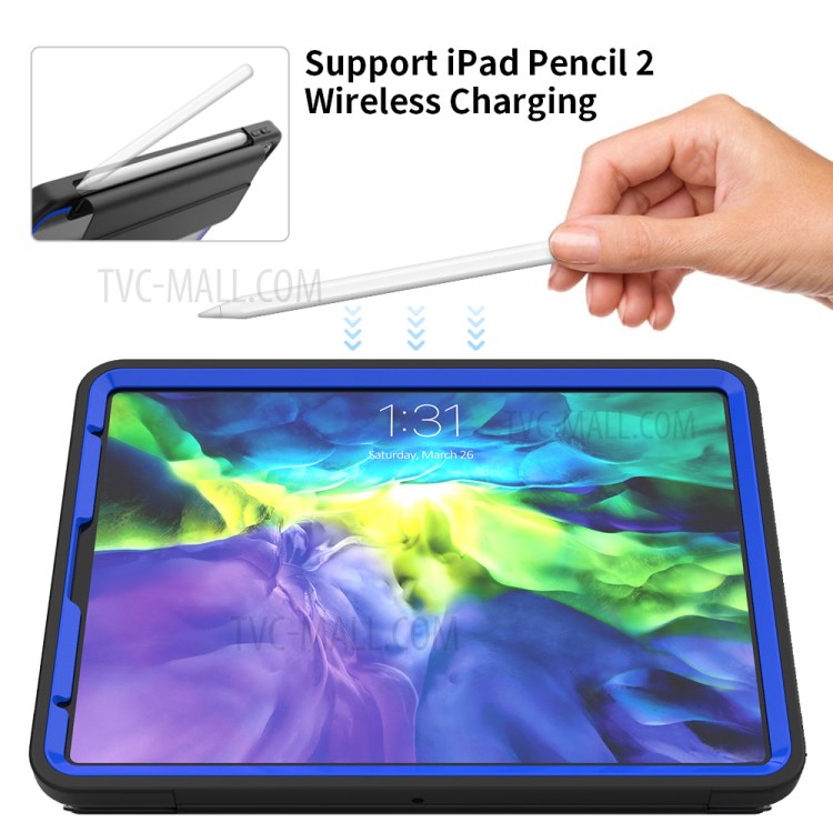 Tri-fold PU Leather+Acrylic+PC+TPU Tablet Cover for iPad Pro 11-inch (2020)/(2018) - Black/Dark Blue-8