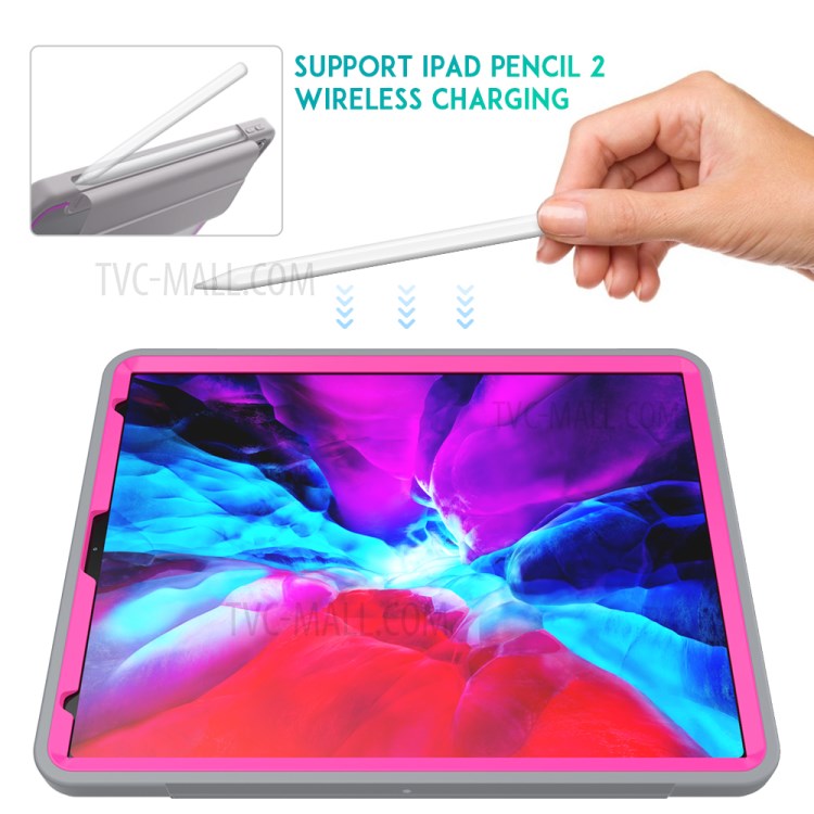 Tri-fold PU Leather+Acrylic+PC+TPU Tablet Cover for iPad Pro 12.9-inch (2020)/(2018) - Grey/Rose-8