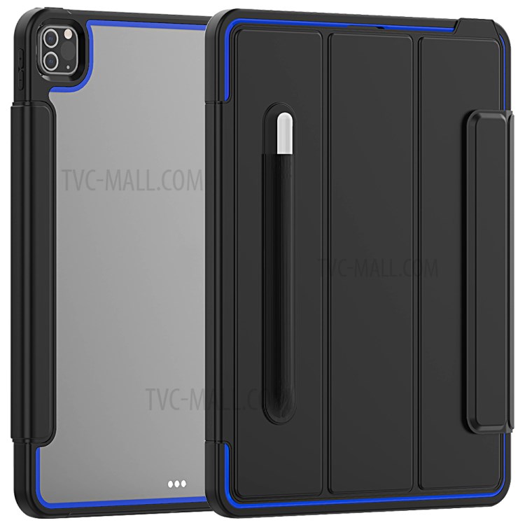 Tri-fold PU Leather+Acrylic+PC+TPU Tablet Cover for iPad Pro 12.9-inch (2020)/(2018) - Black/Dark Blue-2