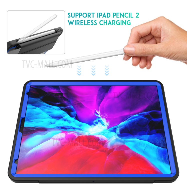 Tri-fold PU Leather+Acrylic+PC+TPU Tablet Cover for iPad Pro 12.9-inch (2020)/(2018) - Black/Dark Blue-8