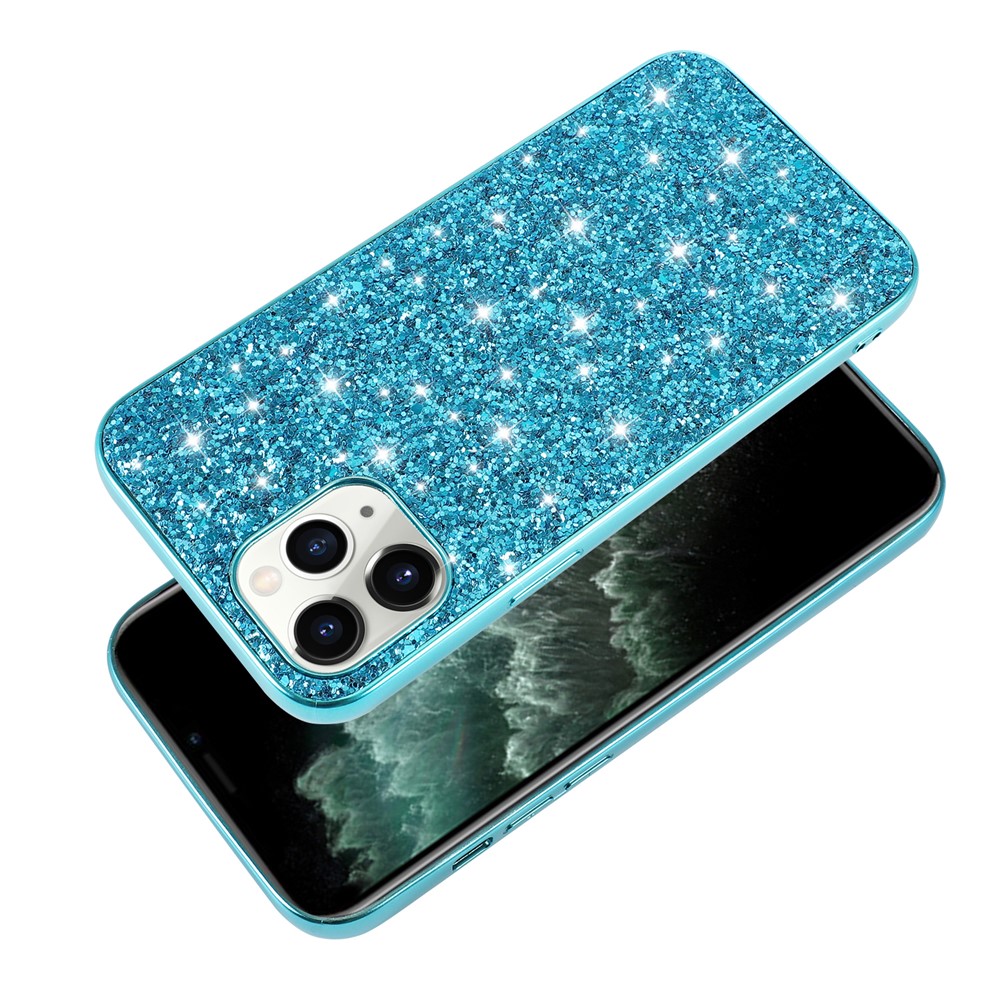 Glittering Sequins Plated TPU Frame + PC Hybrid Shell Case for iPhone 12 Pro / iPhone 12 Max 6.1-inch - Blue-3