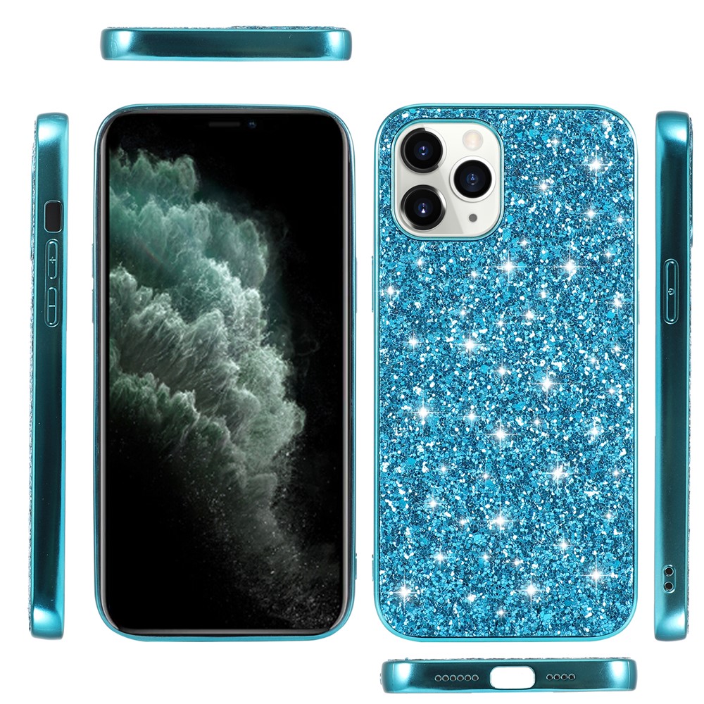 Glittering Sequins Plated TPU Frame + PC Hybrid Shell Case for iPhone 12 Pro / iPhone 12 Max 6.1-inch - Blue-7