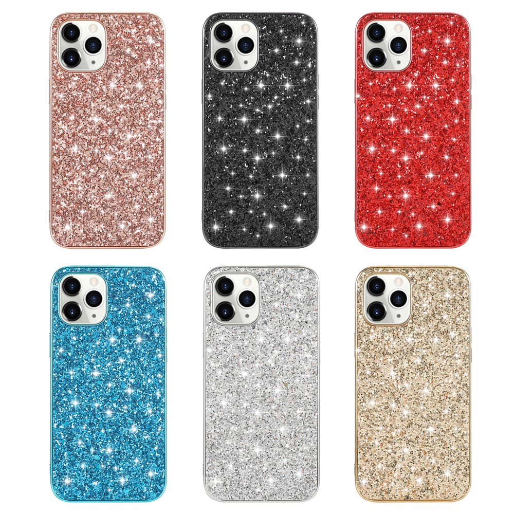 Glittering Sequins Plated TPU Frame + PC Hybrid Shell Case for iPhone 12 Pro / iPhone 12 Max 6.1-inch - Blue-8