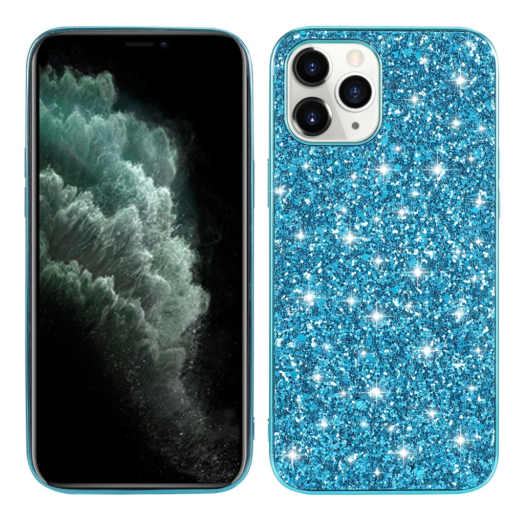 Glittering Sequins Plated TPU Frame + PC Hybrid Shell Case for iPhone 12 Pro Max 6.7-inch - Blue-2