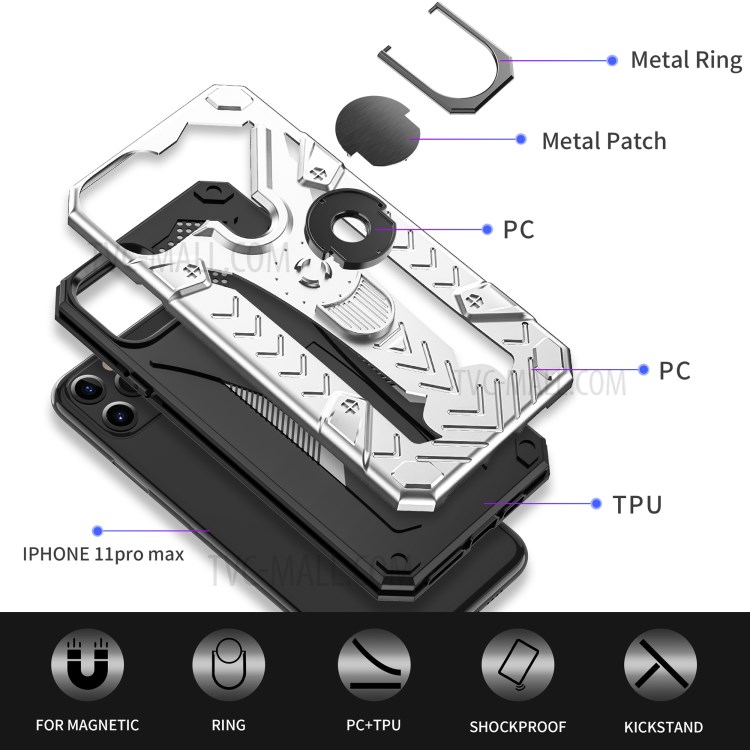 Armor Guard Detachable 2-in-1 Kickstand TPU+PC Hybrid Phone Cover for iPhone 11 Pro 5.8 inch - White-10