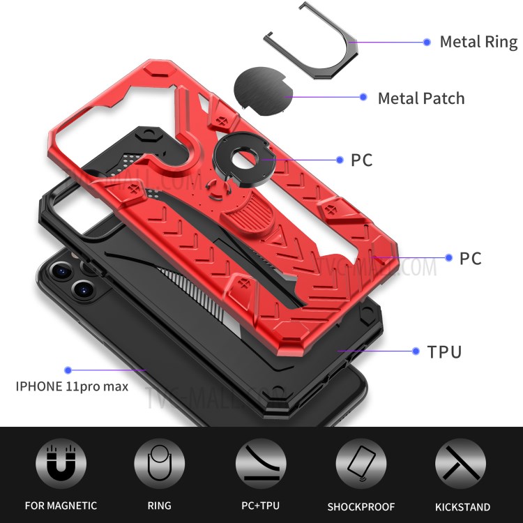 Armor Guard Detachable 2-in-1 Kickstand TPU+PC Hybrid Phone Cover for iPhone 11 Pro 5.8 inch - Red-9