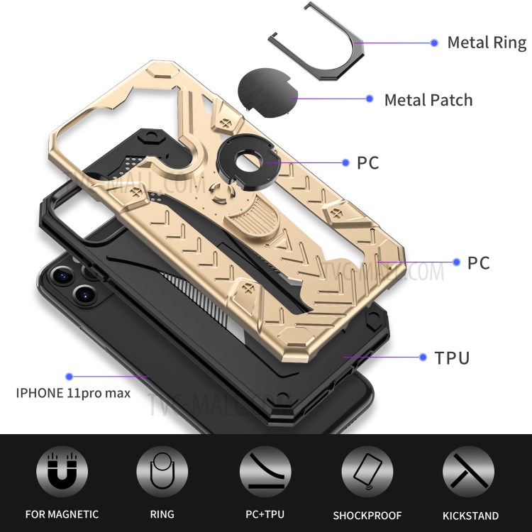 Armor Guard Detachable 2-in-1 Kickstand TPU+PC Hybrid Phone Cover for iPhone 11 Pro 5.8 inch - Gold-10