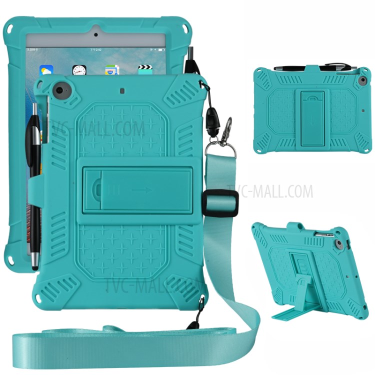 Kickstand PC + Silicone Tablet Case with Pen Holder Shoulder Strap for iPad mini 3/4/(2019) 7.9 inch - Green-1