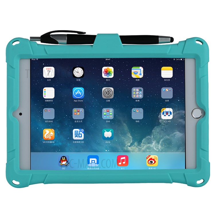 Kickstand PC + Silicone Tablet Case with Pen Holder Shoulder Strap for iPad mini 3/4/(2019) 7.9 inch - Green-3