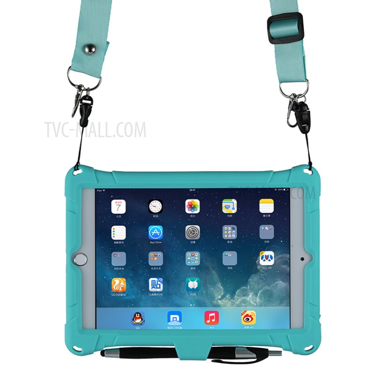 Kickstand PC + Silicone Tablet Case with Pen Holder Shoulder Strap for iPad mini 3/4/(2019) 7.9 inch - Green-7