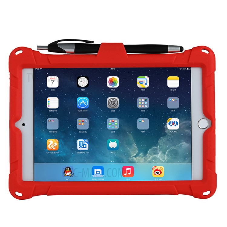 Kickstand PC + Silicone Tablet Case with Pen Holder Shoulder Strap for iPad mini 3/4/(2019) 7.9 inch - Red-3