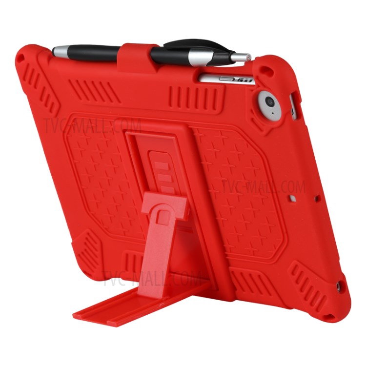 Kickstand PC + Silicone Tablet Case with Pen Holder Shoulder Strap for iPad mini 3/4/(2019) 7.9 inch - Red-4